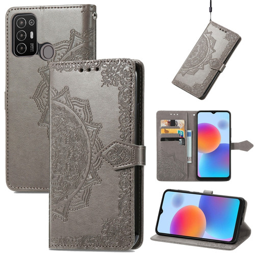 ZTE Blade A52 Mandala Flower Embossed Leather Phone Case - Gray