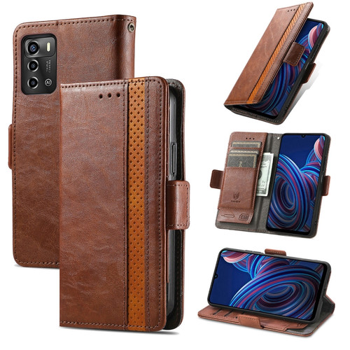 ZTE Blade A72 4G CaseNeo Splicing Dual Magnetic Buckle Leather Phone Case - Brown