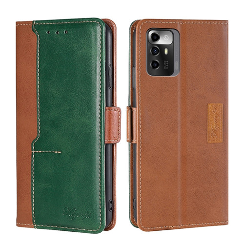 ZTE Blade A72 5G Contrast Color Side Buckle Leather Phone Case - Light Brown + Green
