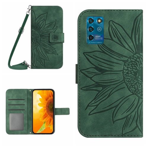 ZTE Blade V30 Vita Skin Feel Sun Flower Pattern Flip Leather Phone Case with Lanyard - Green