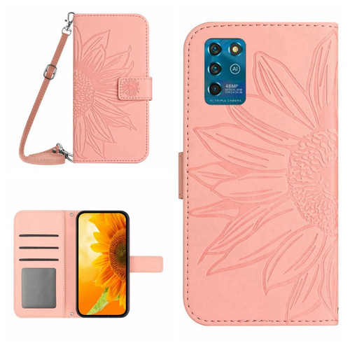 ZTE Blade V30 Vita Skin Feel Sun Flower Pattern Flip Leather Phone Case with Lanyard - Pink