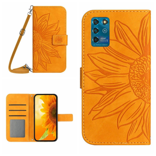 ZTE Blade V30 Vita Skin Feel Sun Flower Pattern Flip Leather Phone Case with Lanyard - Yellow