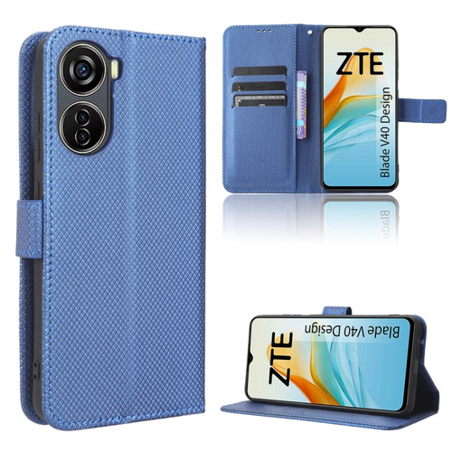 ZTE Blade V40 Design Diamond Texture Leather Phone Case - Blue