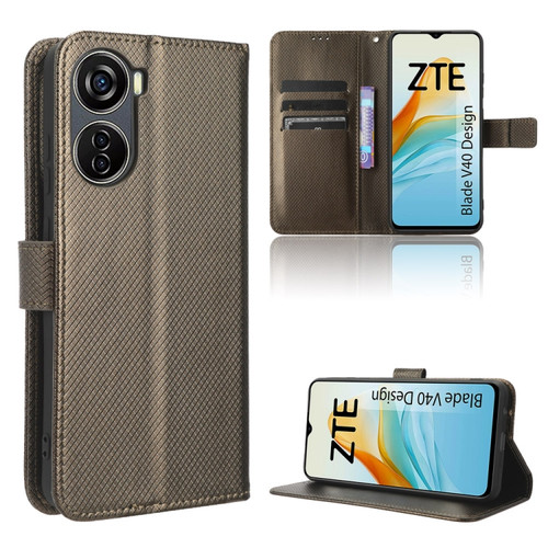 ZTE Blade V40 Design Diamond Texture Leather Phone Case - Brown