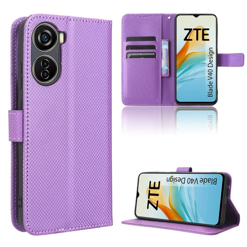 ZTE Blade V40 Design Diamond Texture Leather Phone Case - Purple