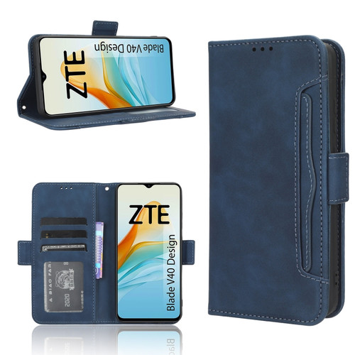 ZTE Blade V40 Design Skin Feel Calf Texture Card Slots Leather Phone Case - Blue