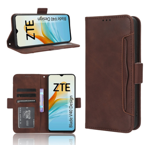 ZTE Blade V40 Design Skin Feel Calf Texture Card Slots Leather Phone Case - Brown