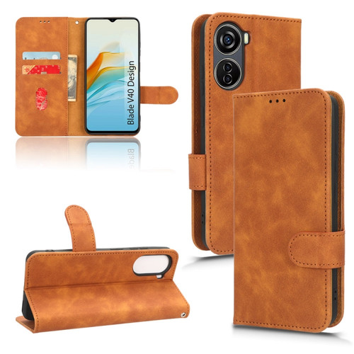 ZTE Blade V40 Design Skin Feel Magnetic Flip Leather Phone Case - Brown