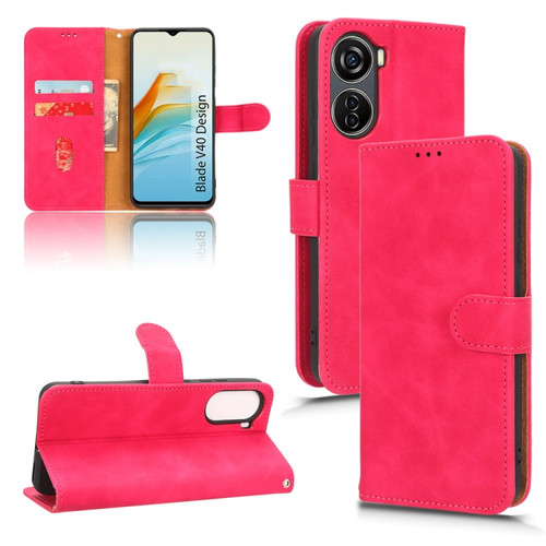 ZTE Blade V40 Design Skin Feel Magnetic Flip Leather Phone Case - Rose Red