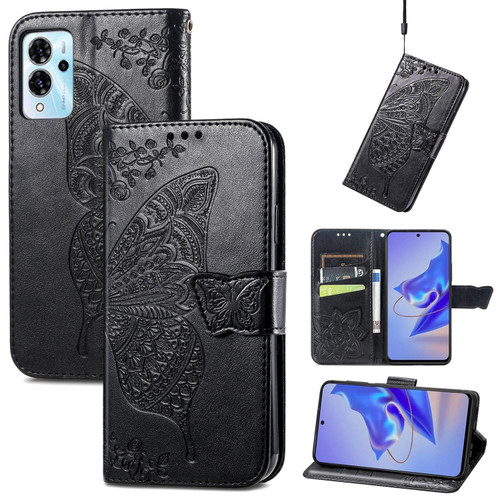 ZTE Blade V40 Pro Butterfly Love Flower Embossed Leather Phone Case - Black