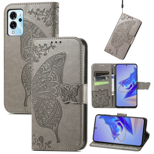 ZTE Blade V40 Pro Butterfly Love Flower Embossed Leather Phone Case - Gray