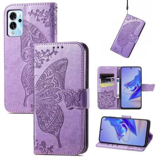 ZTE Blade V40 Pro Butterfly Love Flower Embossed Leather Phone Case - Lavender
