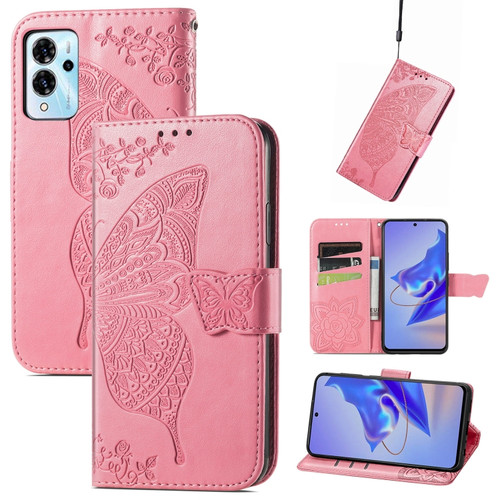 ZTE Blade V40 Pro Butterfly Love Flower Embossed Leather Phone Case - Pink
