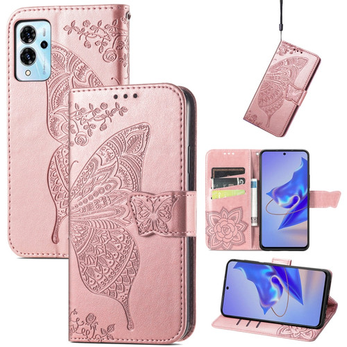ZTE Blade V40 Pro Butterfly Love Flower Embossed Leather Phone Case - Rose Gold