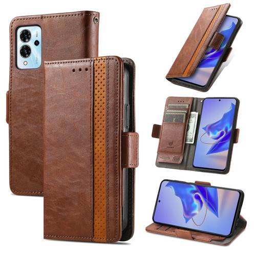 ZTE Blade V40 Pro CaseNeo Splicing Dual Magnetic Buckle Leather Phone Case - Brown
