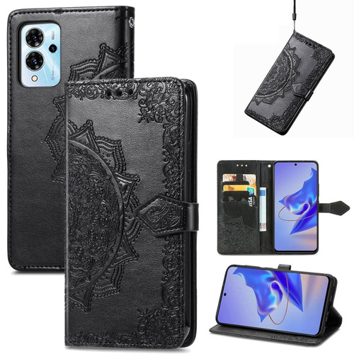 ZTE Blade V40 Pro Mandala Flower Embossed Leather Phone Case - Black