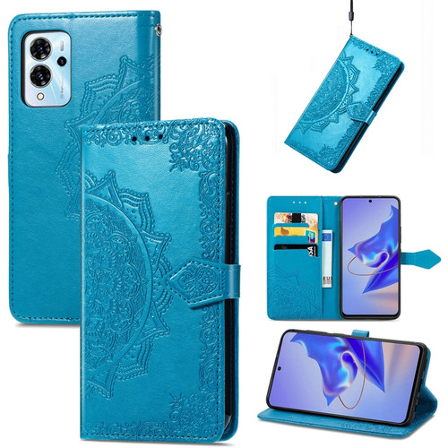 ZTE Blade V40 Pro Mandala Flower Embossed Leather Phone Case - Blue