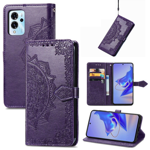 ZTE Blade V40 Pro Mandala Flower Embossed Leather Phone Case - Purple