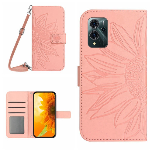 ZTE Blade V40 Pro Skin Feel Sun Flower Pattern Flip Leather Phone Case with Lanyard - Pink