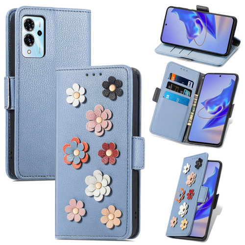 ZTE Blade V40 Pro Stereoscopic Flowers Leather Phone Case - Blue