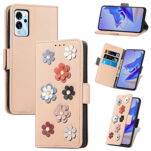 ZTE Blade V40 Pro Stereoscopic Flowers Leather Phone Case - Khaki