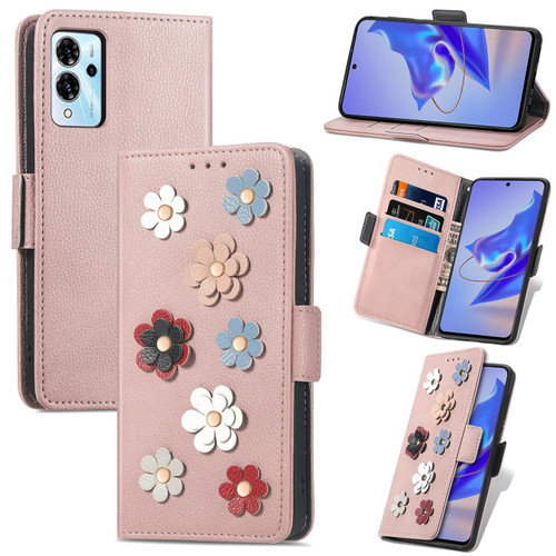 ZTE Blade V40 Pro Stereoscopic Flowers Leather Phone Case - Rose Gold