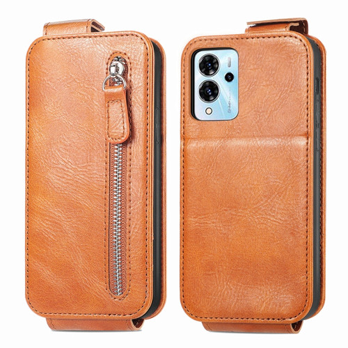 ZTE Blade V40 Pro Zipper Wallet Vertical Flip Leather Phone Case - brown
