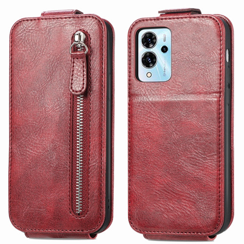 ZTE Blade V40 Pro Zipper Wallet Vertical Flip Leather Phone Case - Red