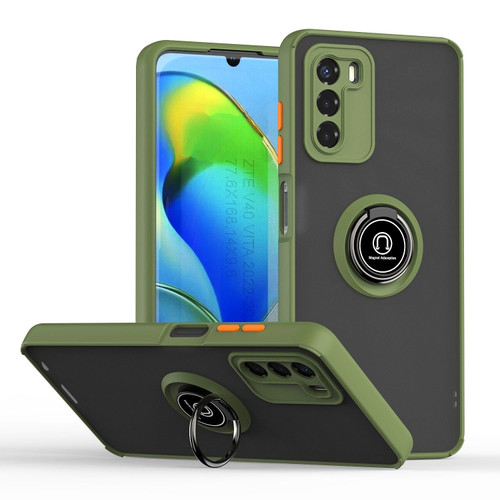 ZTE Blade V40 Vita Q Shadow 1 Series TPU + PC Phone Case with Ring - Army Green