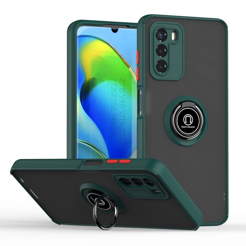 ZTE Blade V40 Vita Q Shadow 1 Series TPU + PC Phone Case with Ring - Dark Green