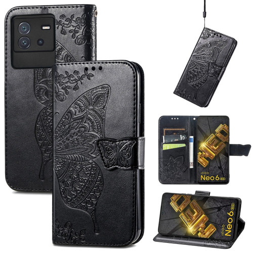 ZTE Blade V40s Butterfly Love Flower Embossed Leather Phone Case - Black