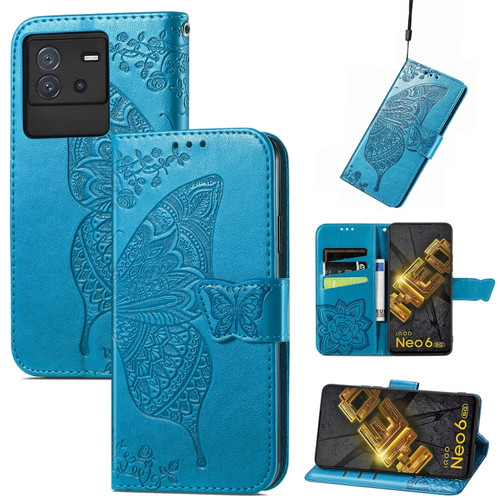 ZTE Blade V40s Butterfly Love Flower Embossed Leather Phone Case - Blue