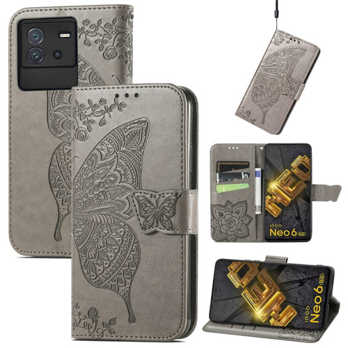 ZTE Blade V40s Butterfly Love Flower Embossed Leather Phone Case - Gray