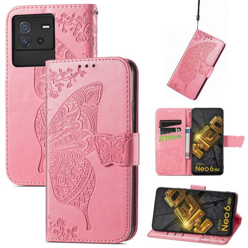 ZTE Blade V40s Butterfly Love Flower Embossed Leather Phone Case - Pink