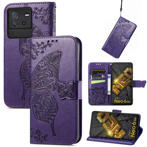 ZTE Blade V40s Butterfly Love Flower Embossed Leather Phone Case - Purple