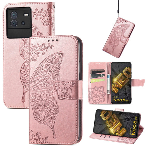 ZTE Blade V40s Butterfly Love Flower Embossed Leather Phone Case - Rose Gold