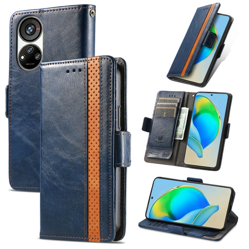 ZTE Blade V40s CaseNeo Splicing Dual Magnetic Buckle Leather Phone Case - Blue