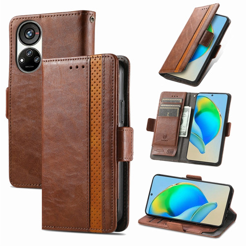 ZTE Blade V40s CaseNeo Splicing Dual Magnetic Buckle Leather Phone Case - Brown