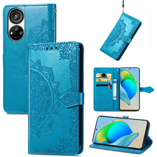 ZTE Blade V40S Mandala Flower Embossed Leather Phone Case - Blue