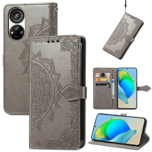 ZTE Blade V40S Mandala Flower Embossed Leather Phone Case - Gray