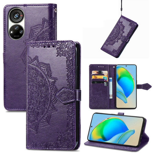 ZTE Blade V40S Mandala Flower Embossed Leather Phone Case - Purple