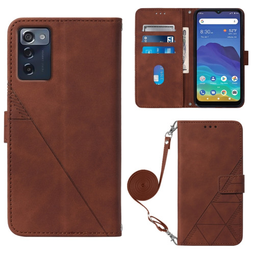 ZTE Consumer Cellular ZMAX 5G Crossbody 3D Embossed Flip Leather Phone Case - Brown