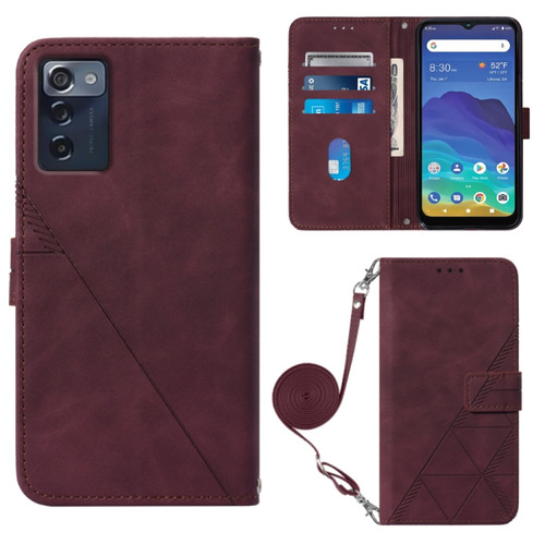 ZTE Consumer Cellular ZMAX 5G Crossbody 3D Embossed Flip Leather Phone Case - Wine Red