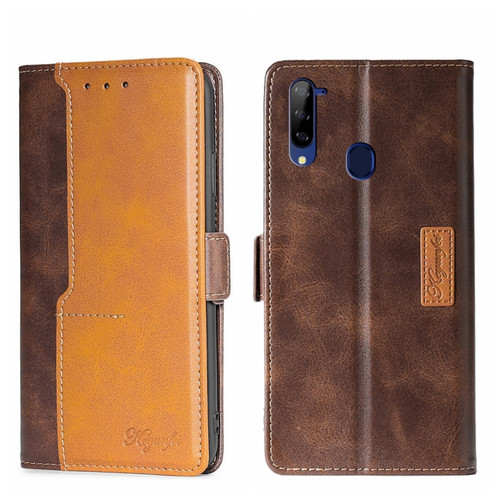 ZTE Libero 5G Contrast Color Side Buckle Leather Phone Case - Dark Brown + Gold