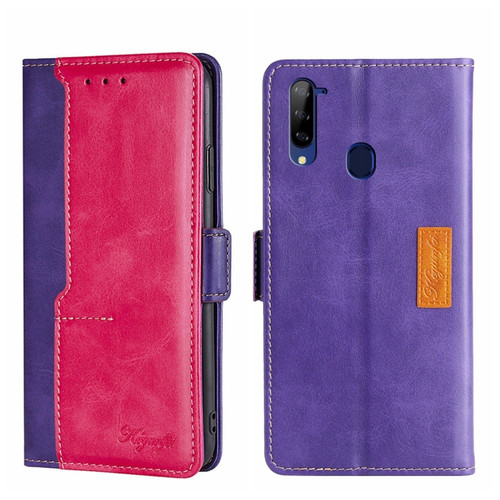 ZTE Libero 5G Contrast Color Side Buckle Leather Phone Case - Purple + Rose Red