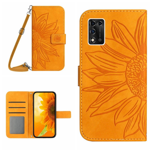 ZTE Libero 5G II A103ZT Japan Edition Skin Feel Sun Flower Pattern Flip Leather Phone Case with Lanyard - Yellow