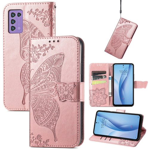 ZTE Libero 5G III Butterfly Love Flower Embossed Leather Phone Case - Rose Gold