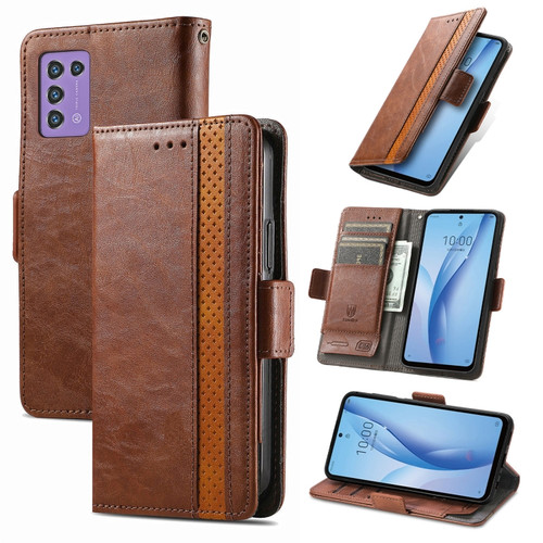 ZTE Libero 5G III CaseNeo Splicing Dual Magnetic Buckle Leather Phone Case - Brown