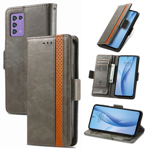 ZTE Libero 5G III CaseNeo Splicing Dual Magnetic Buckle Leather Phone Case - Gray