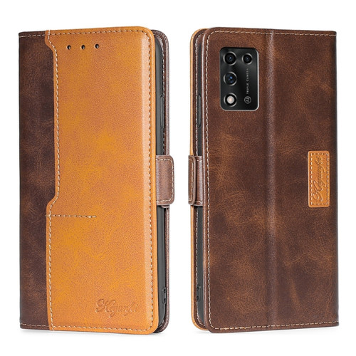 ZTE Libero 5G III Contrast Color Side Buckle Leather Phone Case - Dark Brown + Gold
